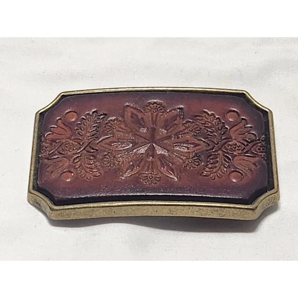 Brass Belt Buckle With Beautifully Designed Leather Inlay